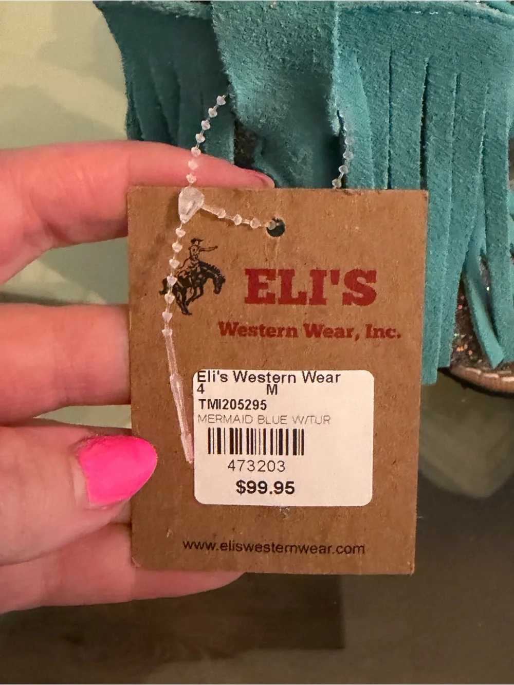 Eli's Kids Turquoise Fringe Glitter Western Boot